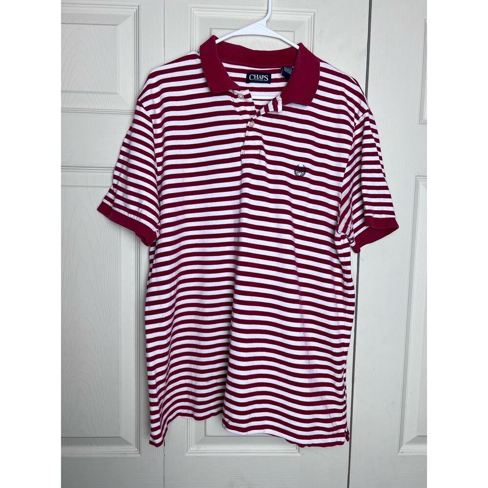 Chaps Polo Casual Short Sleeve 100% Cotton Red White Striped Men's Size XL